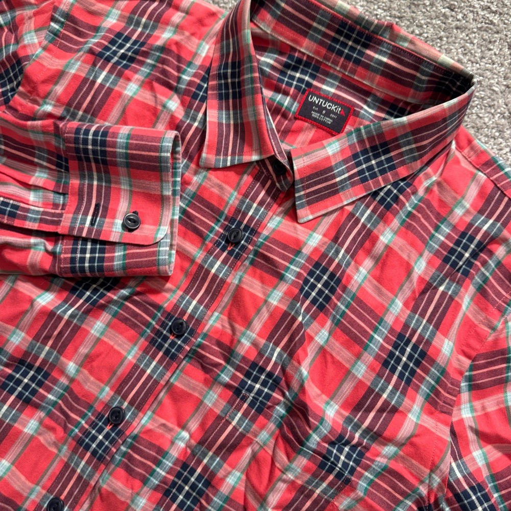 UNTUCKit Shirt Womens 8 Red Plaid Flannel Cotton Preppy Casual Classic Heritage